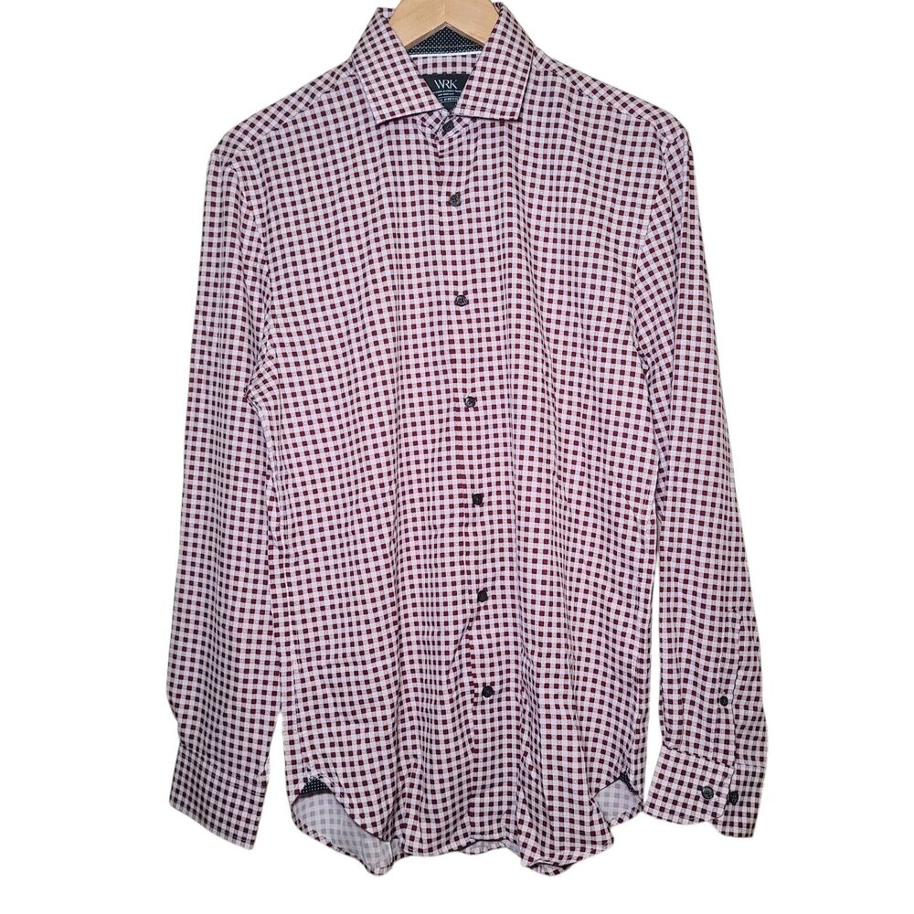 WRK Work Rest Karma 4-Way Stretch Dress Shirt Size 15 1/2 Flip Cuff Red Check
